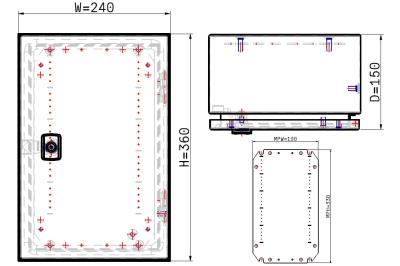 V4A Edelstahlgehäuse 360x240x150mm HBT 1-türig IP66 AISI 316L