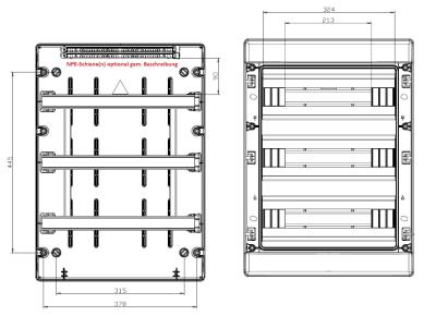 IP65 PC AP outdoor distribution box 54TE 3-row 3x 18TE fuse box uv-stabil