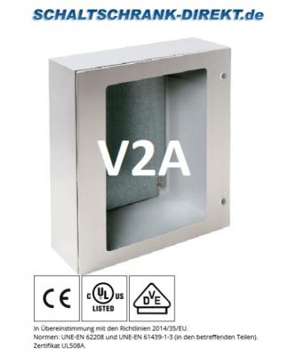 V2A stainless steel housing HBT 500x400x200mm IP66 304L with viewing window