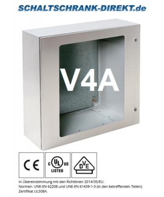 V4A Edelstahl Wandgehäuse HBT 600x600x250mm mit Sichtfenster