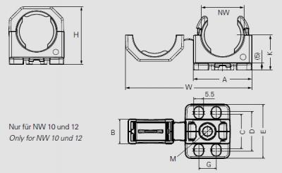 10 COPA-H corrugated pipe holder NW17 FIP black with mounting base