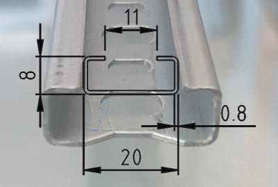 C profile rail 20x8mm perforated