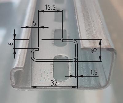 G profile rail 32x15mm perforated