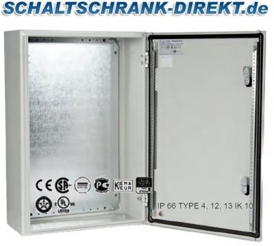 Metall Schaltschrank 1000x600x300 mm HBT Stahlblech 1-türig IP66 mit verzinkter Metall-Montageplatte