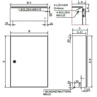 V2A stainless steel control cabinet 600x400x200 mm with viewing door