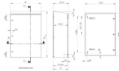 V2A stainless steel enclosure 1200x600x300mm HBT switch cabinet with sloping roof