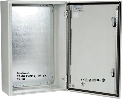 control cabinet 800x600x210 mm HBT IP66 1-door sheet steel with galvanized metal mounting plate