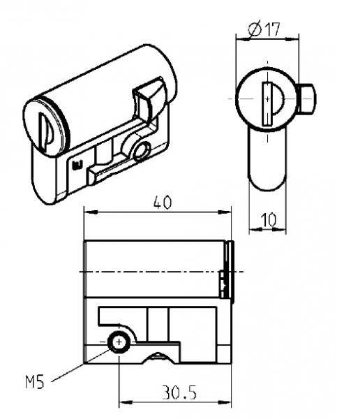 Profile half cylinder with 3mm double bit