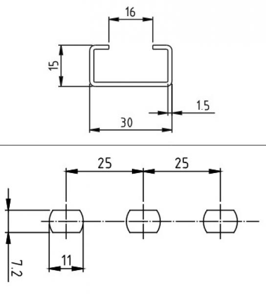 17,5cm C-Profil-Schiene 30x15mm gelocht 175mm