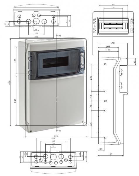 IP65 Wandverteiler leer - 12TE - 1x12 Module mit DIN-Schiene mit Neutralleiter- und Erdungsschienen