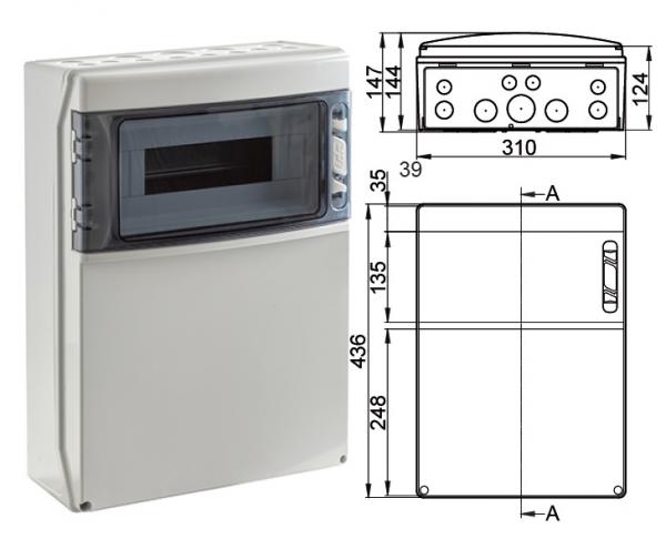 IP65 Wandverteiler leer - 12TE - 1x12 Module mit DIN-Schiene mit Neutralleiter- und Erdungsschienen