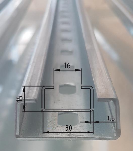 C-profile rail 30x15mm perforated