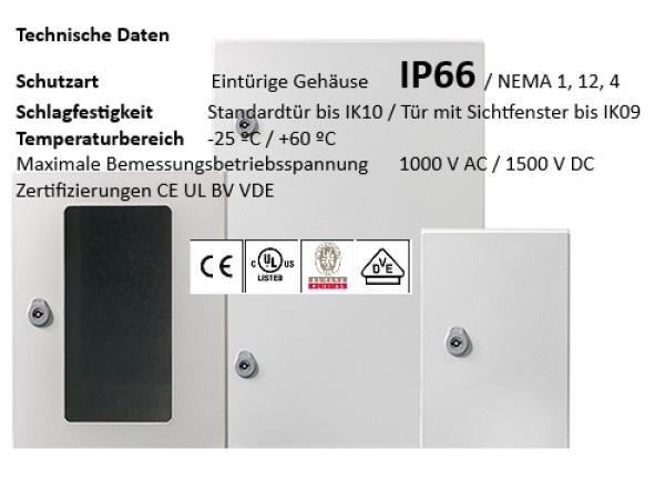 Schaltschrank 500x500x150 mm HBT IP66 eintürig mit Sichttür