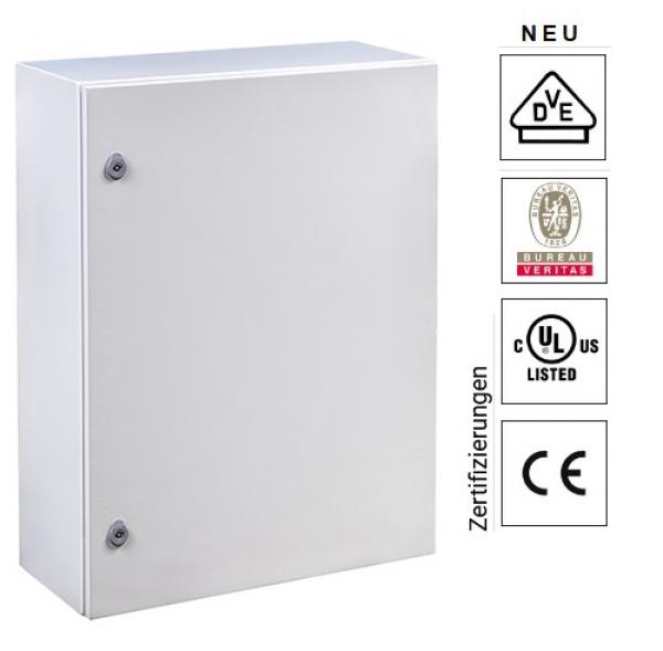 Stahlblech Schaltschrank 800x800x250 mm HBT 1-türig IP66 mit verzinkter Metall-Montageplatte und Erdungsband