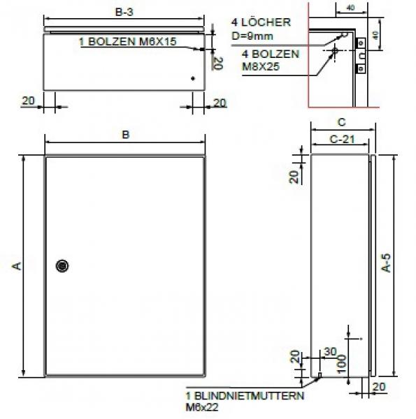 V2A stainless steel control cabinet 600x400x200 mm