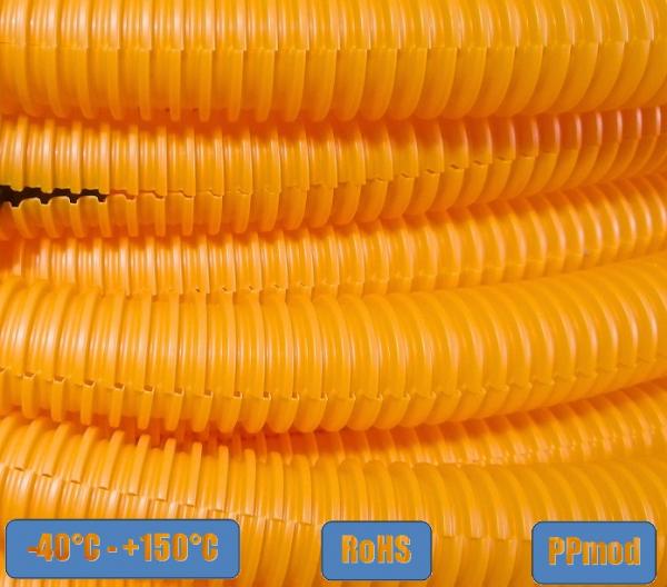25m PPmod corrugated pipe orange - NW37 (slotted)
